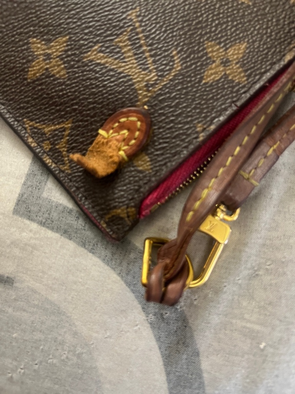 Louis Vuitton Monogram Canvas Wristlet Pouch in Brown with Pink Trim - Picture 8 of 8